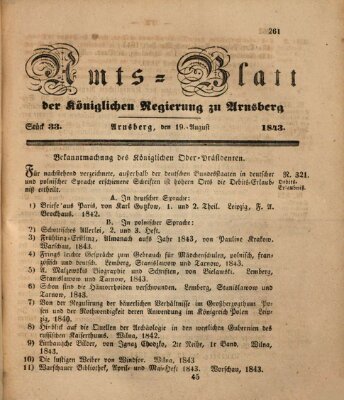 Amtsblatt für den Regierungsbezirk Arnsberg Samstag 19. August 1843