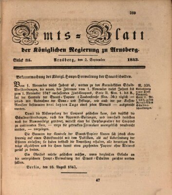 Amtsblatt für den Regierungsbezirk Arnsberg Samstag 2. September 1843