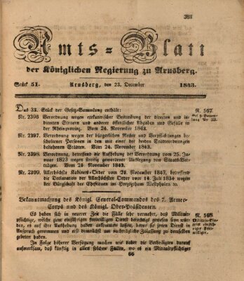 Amtsblatt für den Regierungsbezirk Arnsberg Samstag 23. Dezember 1843