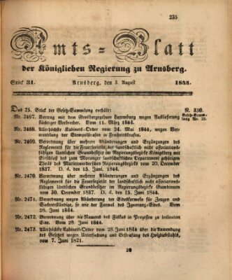 Amtsblatt für den Regierungsbezirk Arnsberg Samstag 3. August 1844