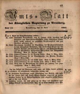 Amtsblatt für den Regierungsbezirk Arnsberg Samstag 12. April 1845