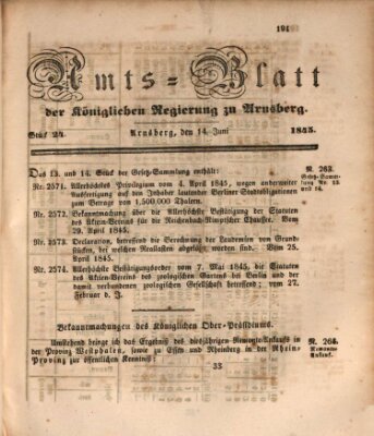 Amtsblatt für den Regierungsbezirk Arnsberg Samstag 14. Juni 1845