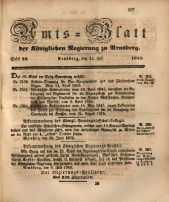 Amtsblatt für den Regierungsbezirk Arnsberg Samstag 12. Juli 1845