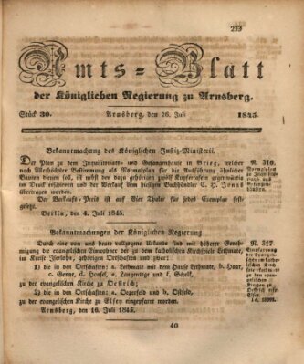 Amtsblatt für den Regierungsbezirk Arnsberg Samstag 26. Juli 1845