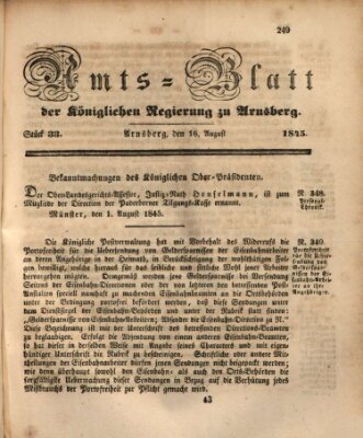 Amtsblatt für den Regierungsbezirk Arnsberg Samstag 16. August 1845