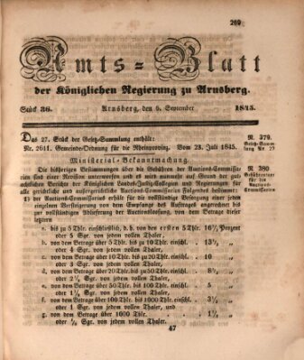 Amtsblatt für den Regierungsbezirk Arnsberg Samstag 6. September 1845