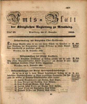 Amtsblatt für den Regierungsbezirk Arnsberg Samstag 27. September 1845