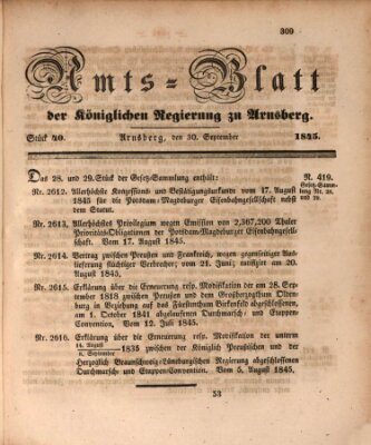 Amtsblatt für den Regierungsbezirk Arnsberg Dienstag 30. September 1845