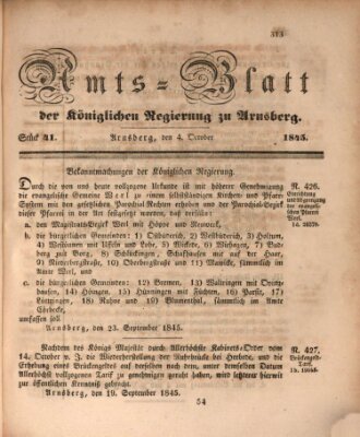 Amtsblatt für den Regierungsbezirk Arnsberg Samstag 4. Oktober 1845