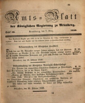 Amtsblatt für den Regierungsbezirk Arnsberg Samstag 7. März 1846