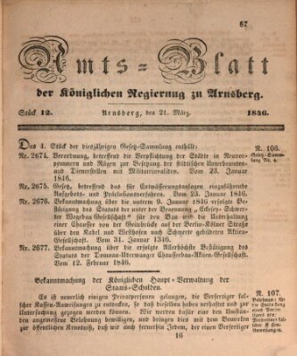 Amtsblatt für den Regierungsbezirk Arnsberg Samstag 21. März 1846