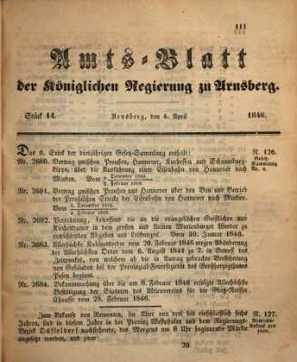 Amtsblatt für den Regierungsbezirk Arnsberg Samstag 4. April 1846