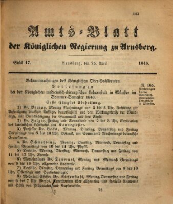 Amtsblatt für den Regierungsbezirk Arnsberg Samstag 25. April 1846