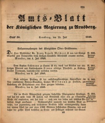 Amtsblatt für den Regierungsbezirk Arnsberg Samstag 25. Juli 1846