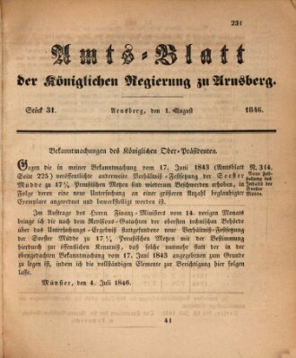 Amtsblatt für den Regierungsbezirk Arnsberg Samstag 1. August 1846