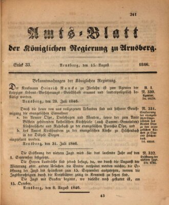 Amtsblatt für den Regierungsbezirk Arnsberg Samstag 15. August 1846