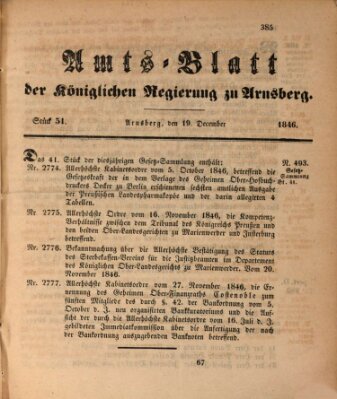 Amtsblatt für den Regierungsbezirk Arnsberg Samstag 19. Dezember 1846