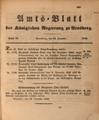 Amtsblatt für den Regierungsbezirk Arnsberg Samstag 26. Dezember 1846