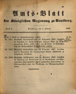 Amtsblatt für den Regierungsbezirk Arnsberg Samstag 5. Februar 1848