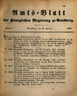 Amtsblatt für den Regierungsbezirk Arnsberg Samstag 19. Februar 1848