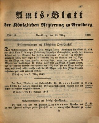 Amtsblatt für den Regierungsbezirk Arnsberg Samstag 18. März 1848