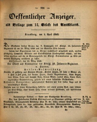 Amtsblatt für den Regierungsbezirk Arnsberg Samstag 1. April 1848