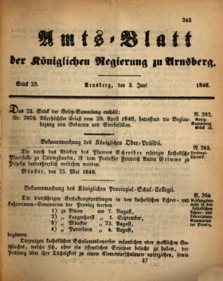 Amtsblatt für den Regierungsbezirk Arnsberg Samstag 3. Juni 1848