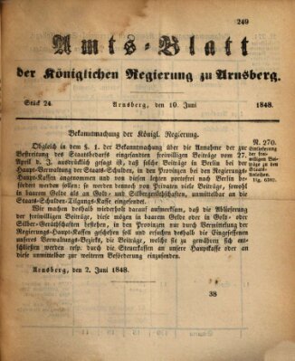 Amtsblatt für den Regierungsbezirk Arnsberg Samstag 10. Juni 1848