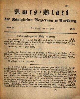 Amtsblatt für den Regierungsbezirk Arnsberg Samstag 17. Juni 1848