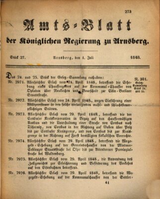 Amtsblatt für den Regierungsbezirk Arnsberg Samstag 1. Juli 1848