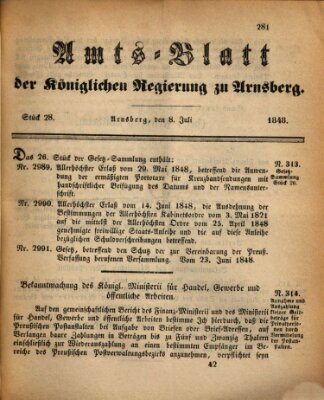 Amtsblatt für den Regierungsbezirk Arnsberg Samstag 8. Juli 1848