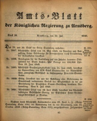 Amtsblatt für den Regierungsbezirk Arnsberg Samstag 22. Juli 1848