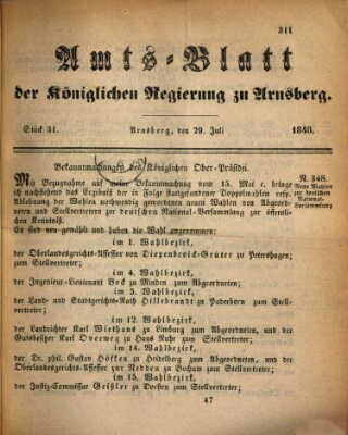 Amtsblatt für den Regierungsbezirk Arnsberg Samstag 29. Juli 1848