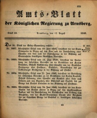 Amtsblatt für den Regierungsbezirk Arnsberg Samstag 12. August 1848