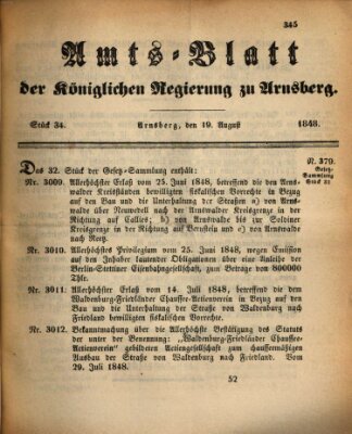 Amtsblatt für den Regierungsbezirk Arnsberg Samstag 19. August 1848