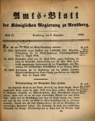 Amtsblatt für den Regierungsbezirk Arnsberg Samstag 9. September 1848