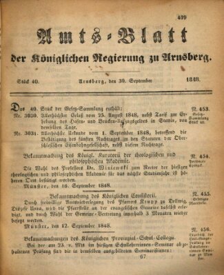 Amtsblatt für den Regierungsbezirk Arnsberg Samstag 30. September 1848