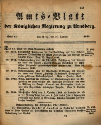 Amtsblatt für den Regierungsbezirk Arnsberg Samstag 21. Oktober 1848