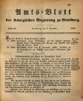 Amtsblatt für den Regierungsbezirk Arnsberg Samstag 2. Dezember 1848