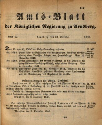 Amtsblatt für den Regierungsbezirk Arnsberg Samstag 23. Dezember 1848