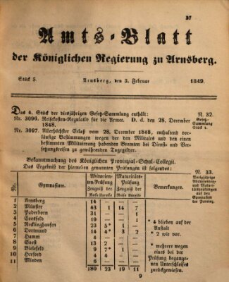 Amtsblatt für den Regierungsbezirk Arnsberg Samstag 3. Februar 1849