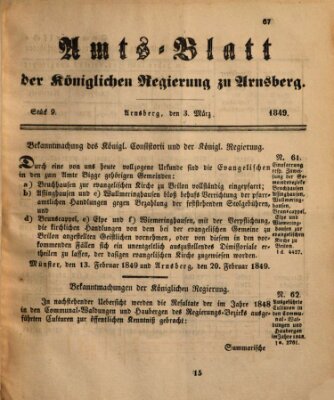 Amtsblatt für den Regierungsbezirk Arnsberg Samstag 3. März 1849