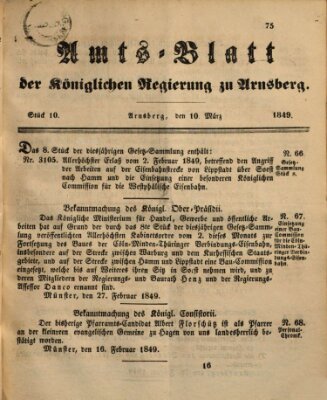 Amtsblatt für den Regierungsbezirk Arnsberg Samstag 10. März 1849