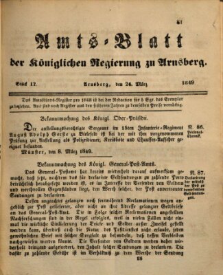 Amtsblatt für den Regierungsbezirk Arnsberg Samstag 24. März 1849