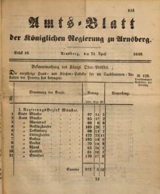 Amtsblatt für den Regierungsbezirk Arnsberg Samstag 21. April 1849