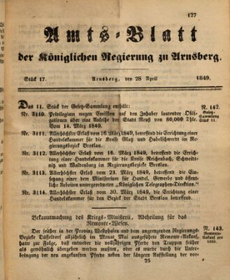 Amtsblatt für den Regierungsbezirk Arnsberg Samstag 28. April 1849