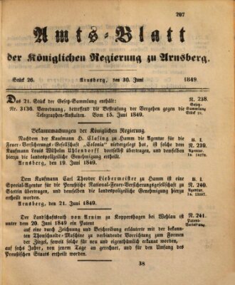 Amtsblatt für den Regierungsbezirk Arnsberg Samstag 30. Juni 1849