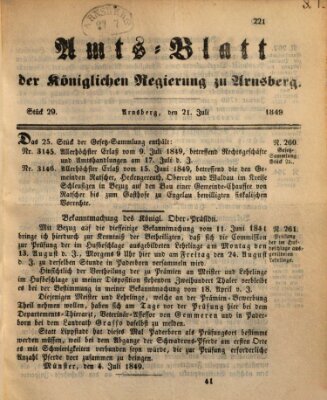 Amtsblatt für den Regierungsbezirk Arnsberg Samstag 21. Juli 1849