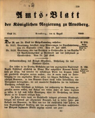 Amtsblatt für den Regierungsbezirk Arnsberg Samstag 4. August 1849