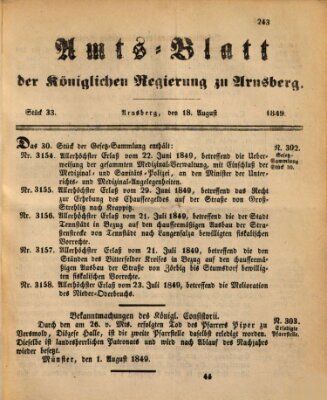 Amtsblatt für den Regierungsbezirk Arnsberg Samstag 18. August 1849